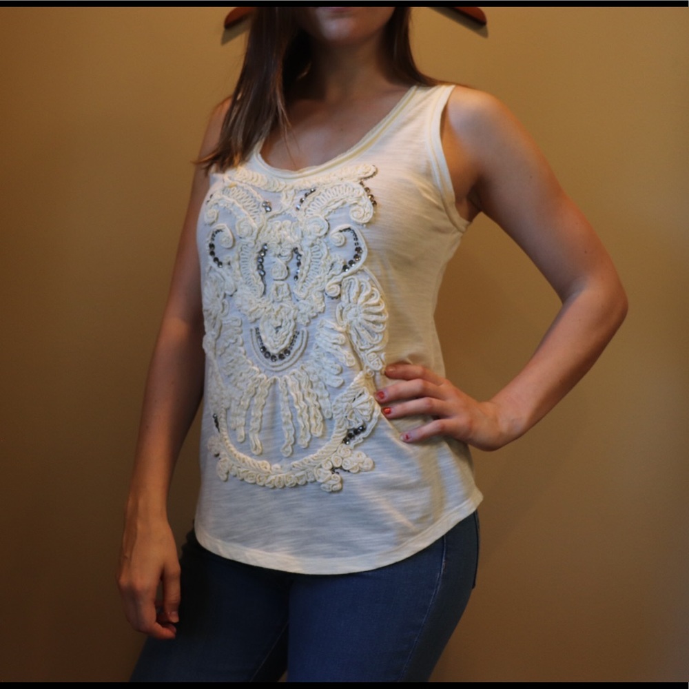 Fossil Cream Tank with Woven Detail
